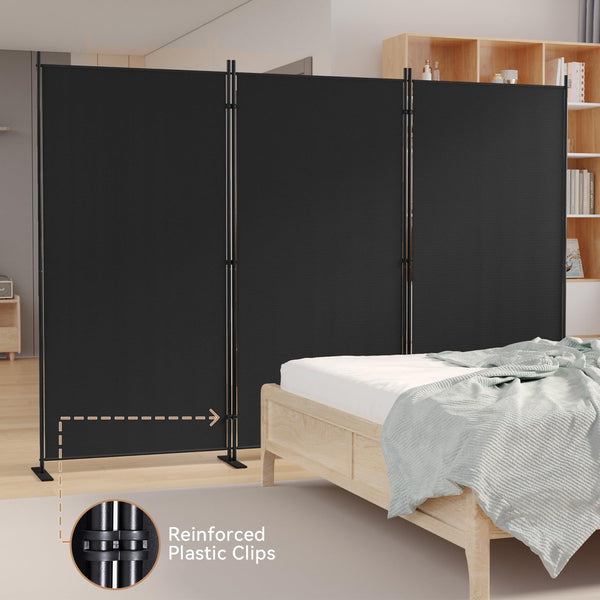 C-Hopetree 6 Panels Room Divider, 180cm Tall Indoor Folding Privacy Screen, Portable Partition Separator, Freestanding Separation Temporary Wall for Office, Bedroom, 304cm W X 180cm H, Black