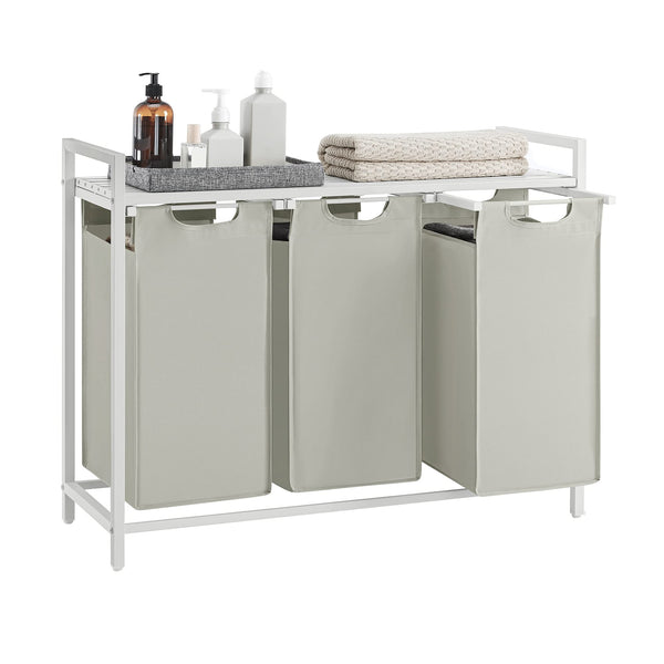 VASAGLE Laundry Basket, Laundry Hamper, Pull-Out and Removable Liner Bag, Shelf, Metal Frame, 65 L, 50 x 33 x 72 cm, Ink Black and Rustic Brown BLH101B01