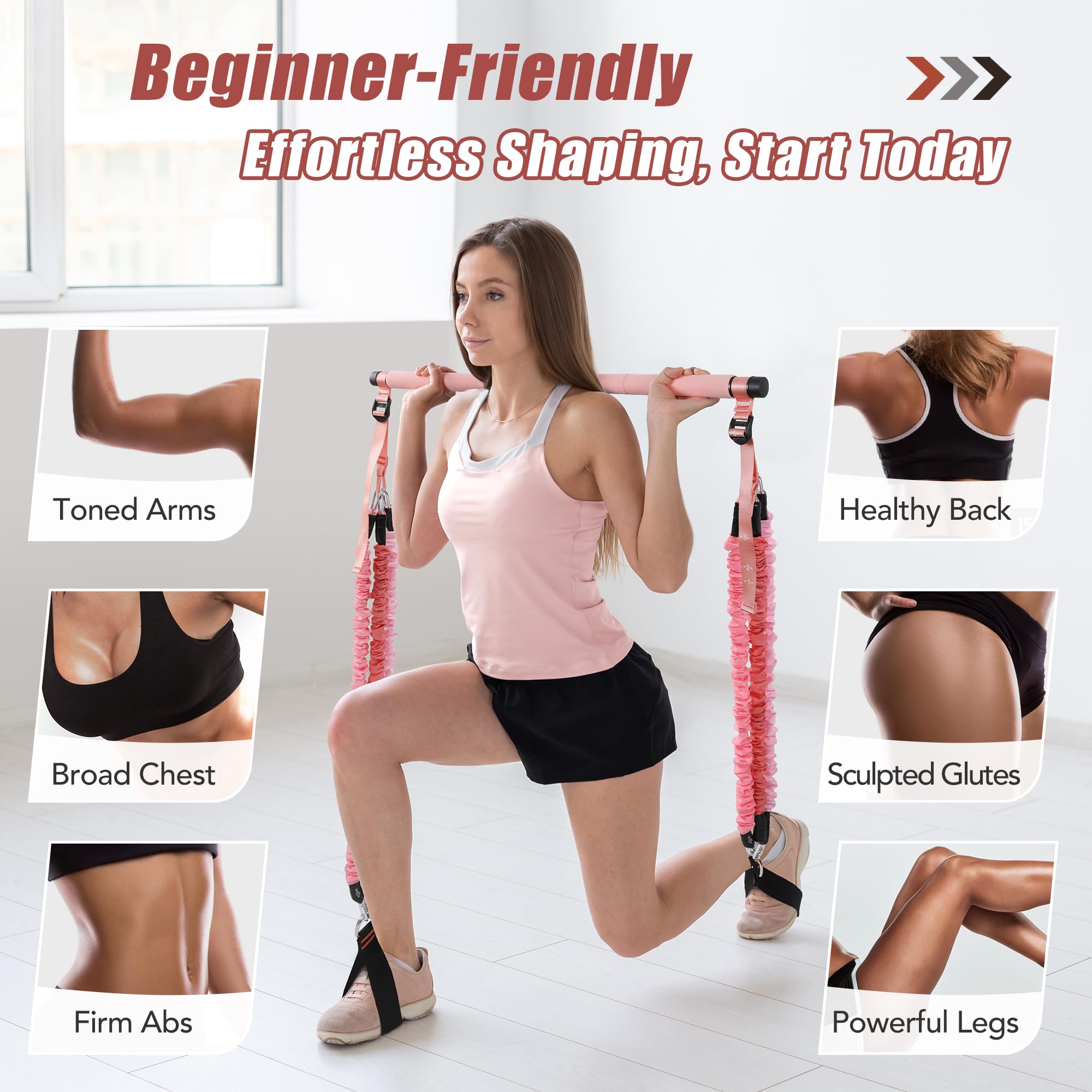 ALongSong Pilates Equipment Pilates Reformer With 6 Resistance Bands 20/30/40lbs Anti-Snap Protection For Home Gym Workout Yoga Twisting Squat