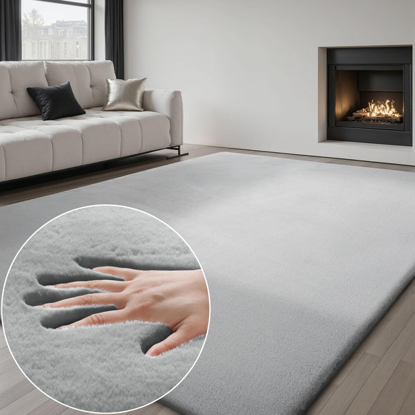 Sour Lemon Rugs Living Room - Grey Area Rugs for Bedroom Faux Rabbit Fur Large Rug, Anti Slip Rug Large Smooth Floor Carpet Short Pile Area Rug for