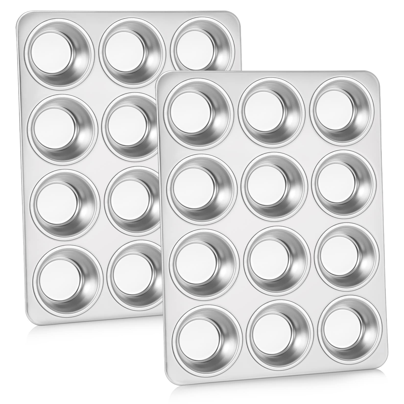 Homikit 2 Pack Muffin Tin, Stainless Steel 12 Cup Muffin Trays Cupcake Mould, Perfect for Baking Yorkshire Pudding/Pie/Brownies/Cupcakes/Muffin, Non