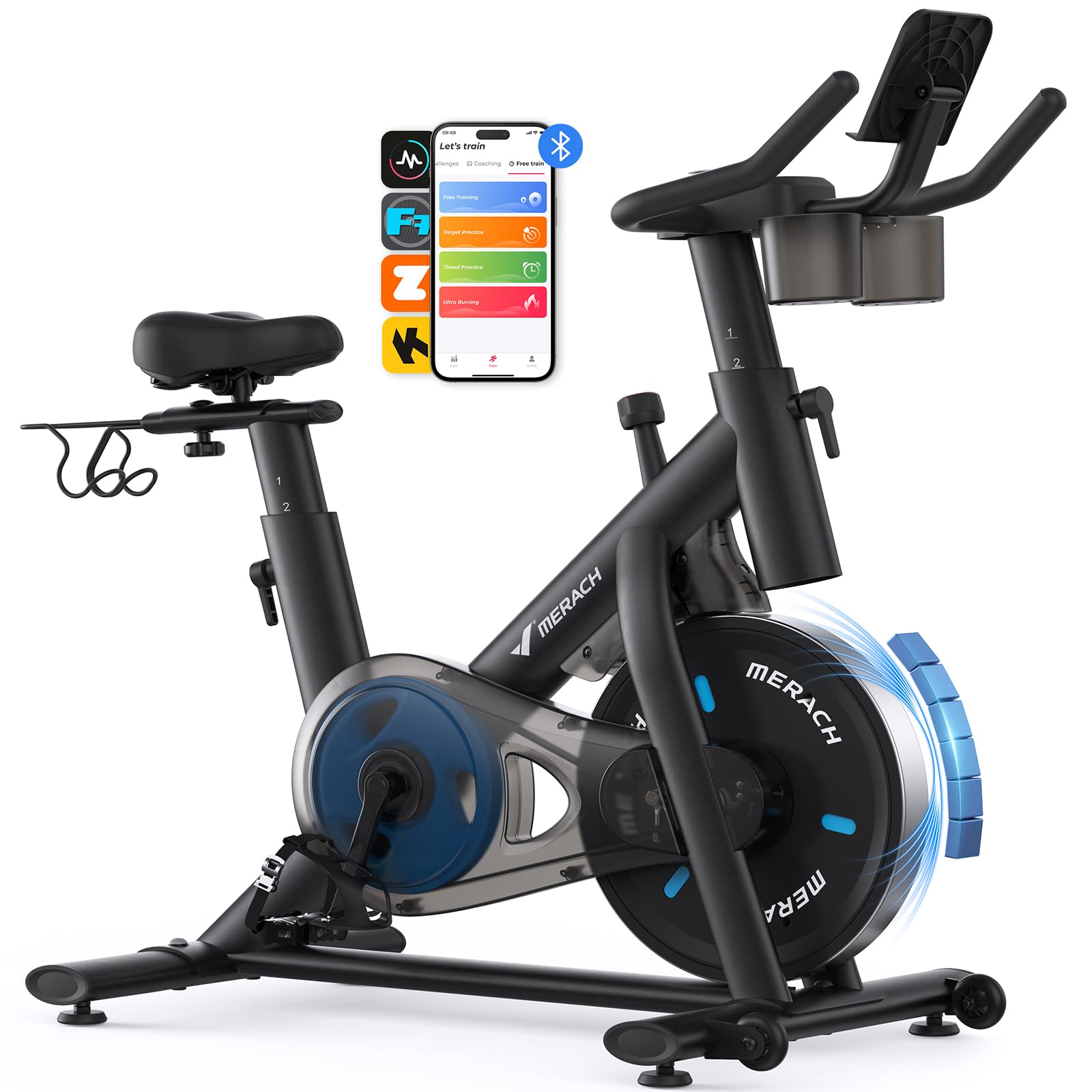 MERACH Exercise Bike with LED Display, Stationary Bike with Exclusive App for Customized Exercise Plans, Quiet Indoor Cycling Bike Exercise Equipment for Home Gym Use, 300lbs Weight Capacity