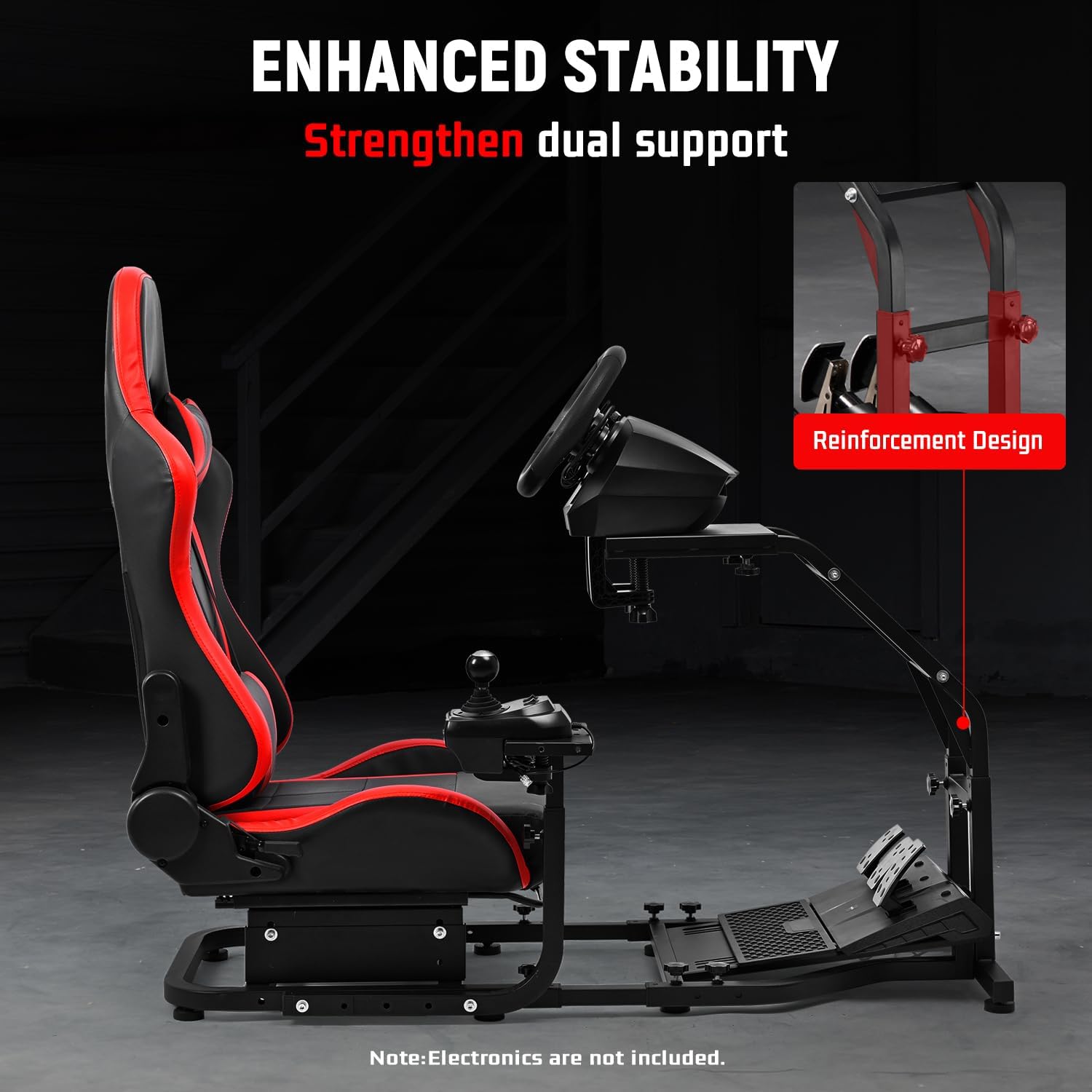Dardoo Adjustable Gaming Racing Simulator Cockpit with Red Seat Fits for Logitech G29 G920 G923,Thrustmaster T300,Steering Wheel Stand, Not Including Steering Wheel, Pedal and Handbrake