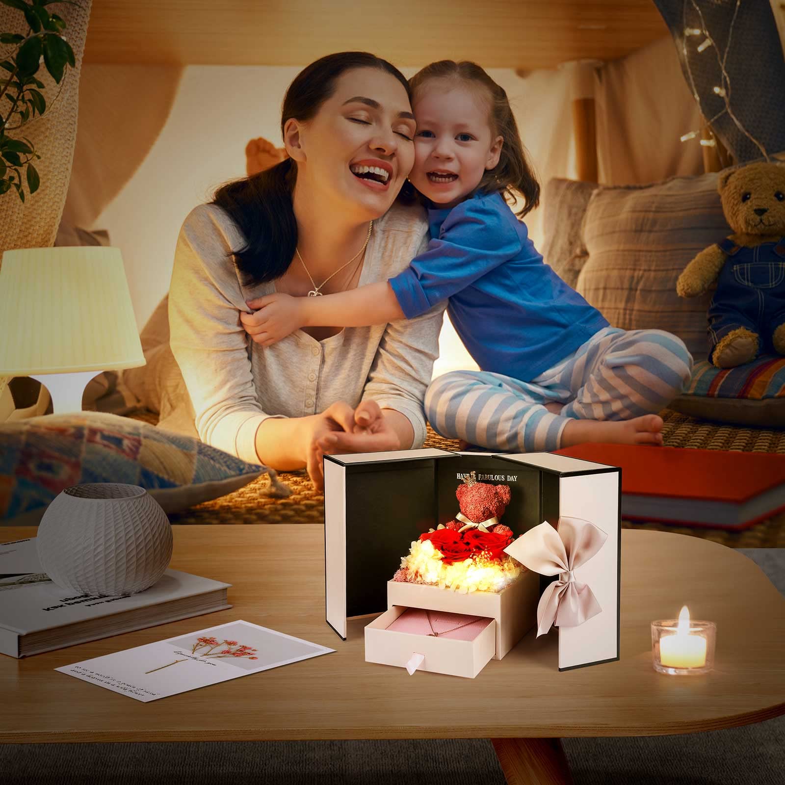 ADDWel Gifts for Mum from Daughter and Son, Mother Birthday Gift Idea from Kids, Unique Preserved Real Roses with I Love You Mum Necklace, Cool