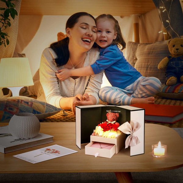 ADDWel Gifts for Mum from Daughter and Son, Mother Birthday Gift Idea from Kids, Unique Preserved Real Roses with I Love You Mum Necklace, Cool