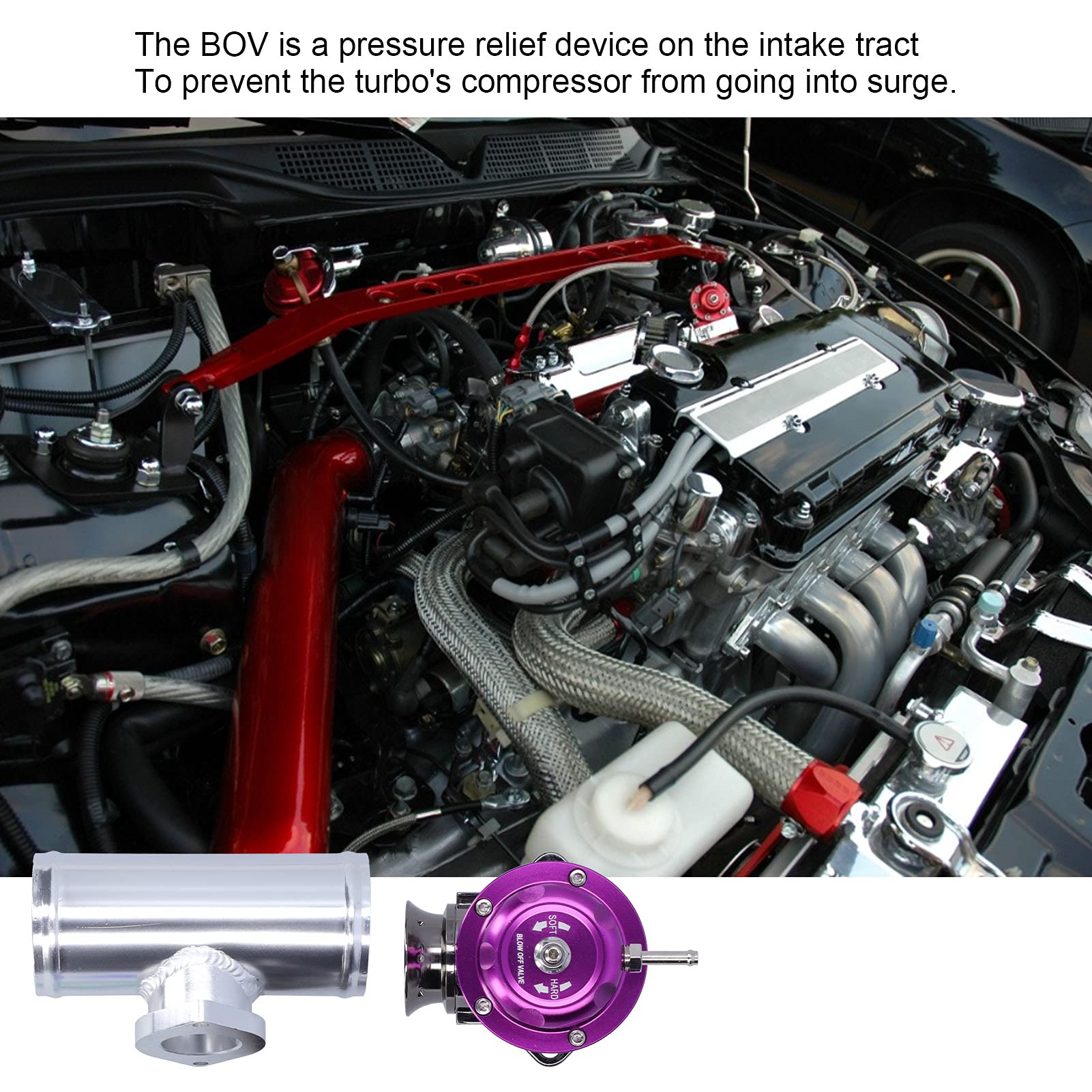 Turbo Blow Off Valve kit, Akozon Universal SDD‑BOVGRSBL FPG250 Aluminium Billet Turbo Blow Off Valve with 2.5in Flange Pipe Type‑RS(Purple)
