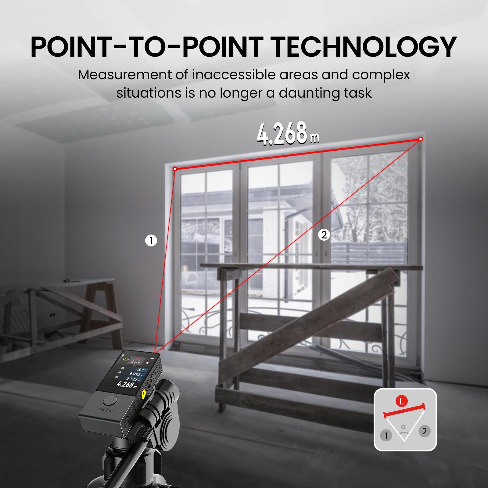 MiLESEEY D9 Pro Laser Distance Meter with Visual Aligning Indicator, 100m Laser Measure Device With IPS Touchscreen Interface, P2P, Live Angle Display, APP Sync, 14 Measuring Modes