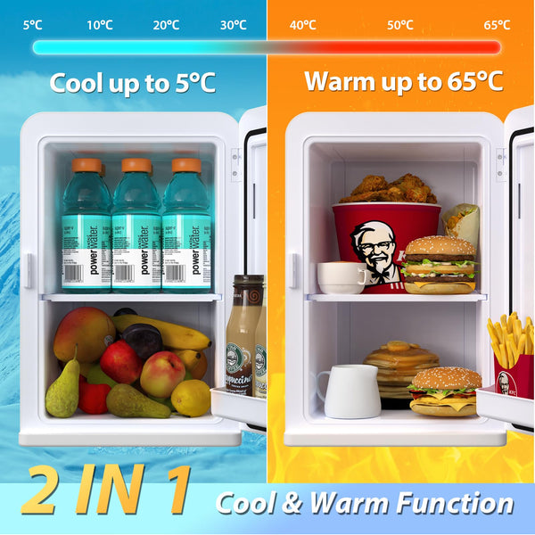 Mini Fridge 15 Liter/21 Cans, Upgrade Portable AC+DC Power Small Fridge for Bedroom, Car, Office, Thermoelectric Cooler and Warmer Skincare Fridge for Food, Drinks, Cosmetics, Max & ECO Mode