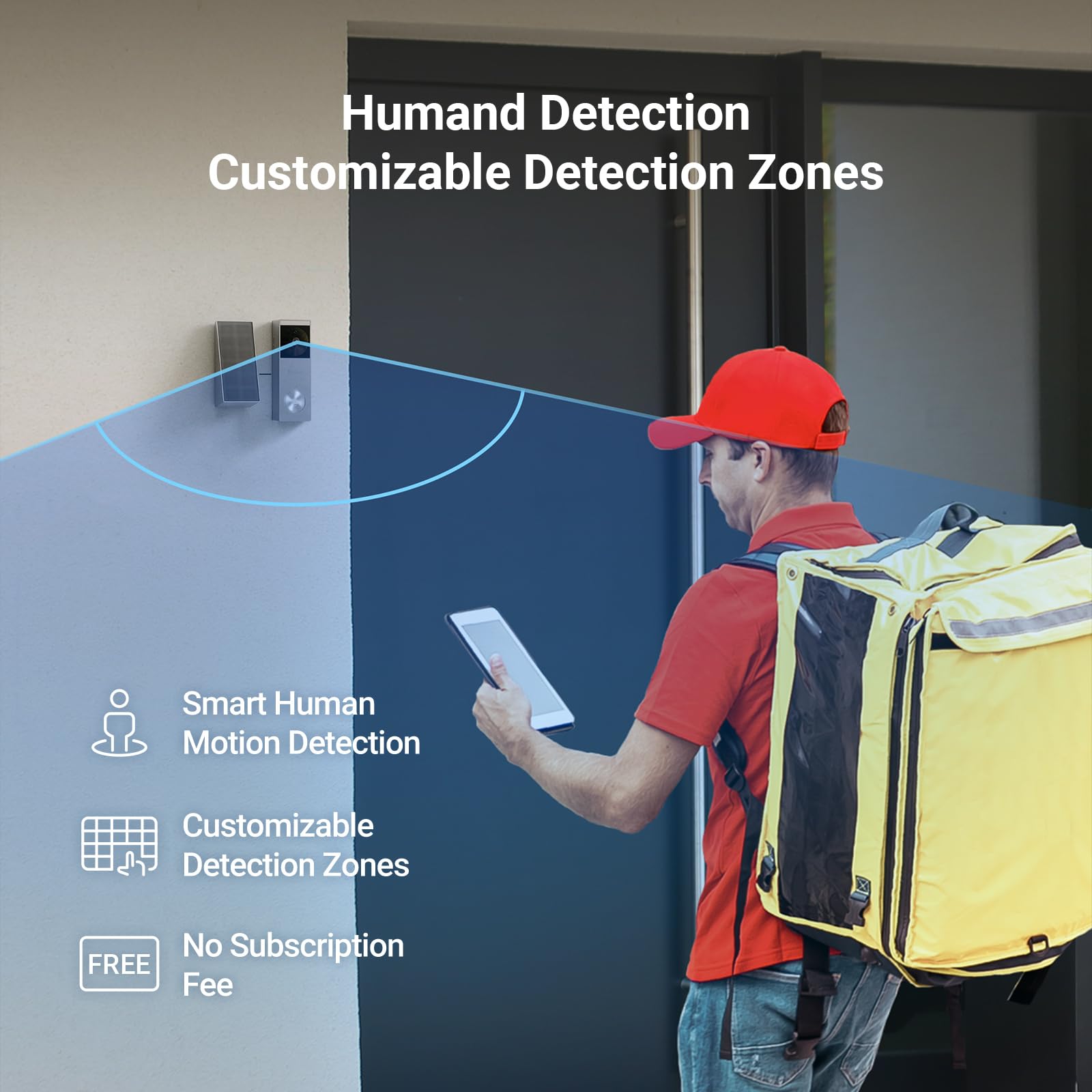 EZVIZ 2K Solar Doorbell Camera Removal-Free Charging No Monthly Fee, 32GB Local Storage, 162° Wide View, Wireless & Wired, Colour Night Vision, AI Detection, Front Door Camera (HP3 Pro)