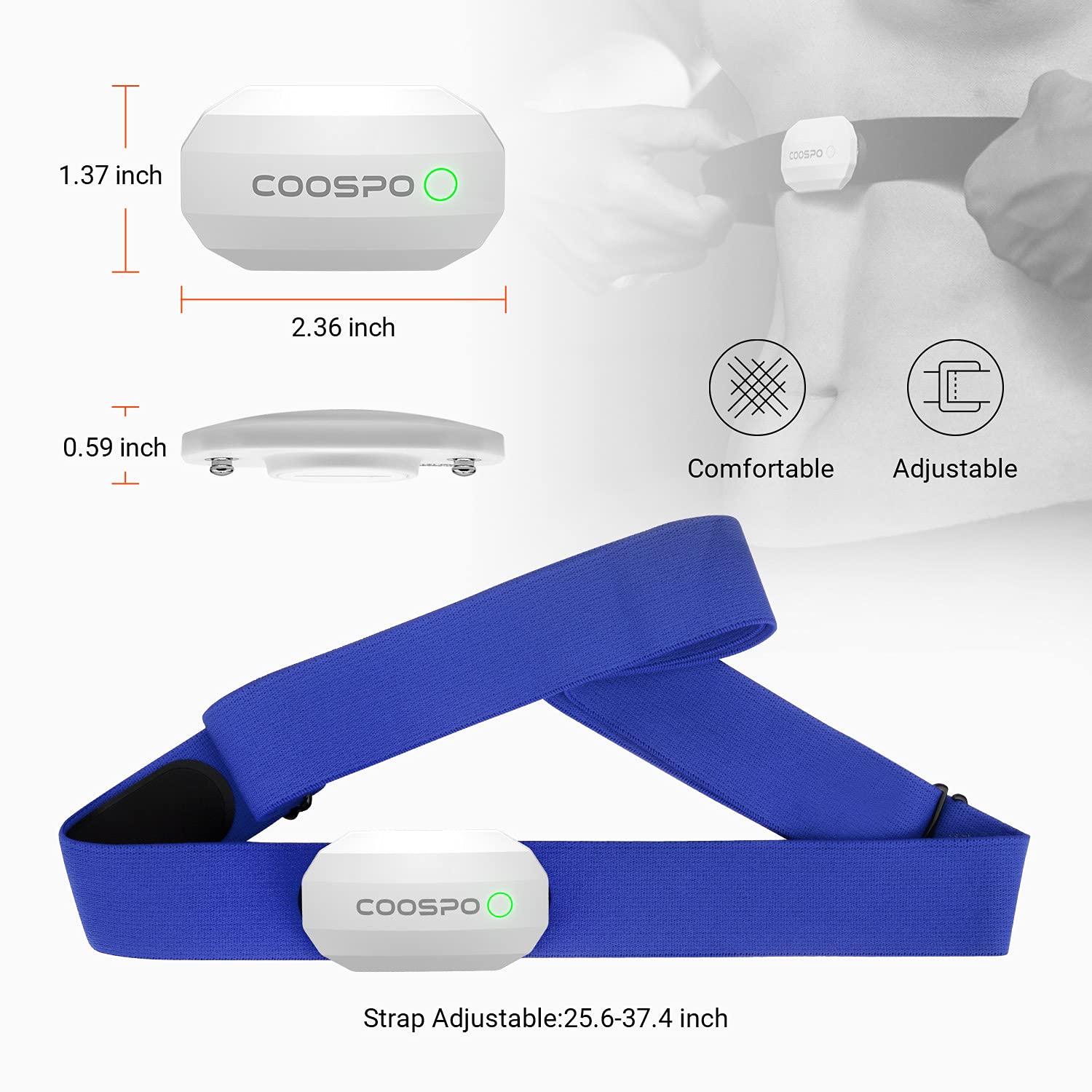 COOSPO Heart Rate Monitor Chest Strap,Bluetooth ANT+ Chest HRM for Running Cycling Gym Fitness, Heart Rate Monitors IP67 Waterproof Compatible with Strava Zwift Wahoo Garmin Polar Peloton App