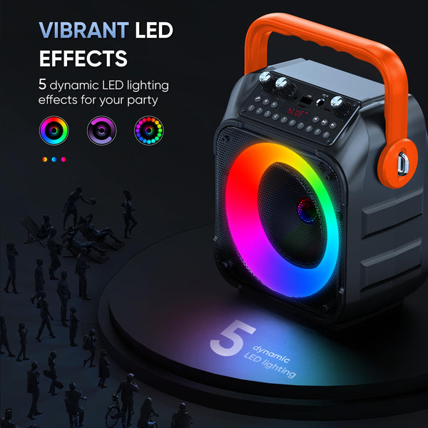 Karaoke Machine with Two Wireless Microphones, Portable Karaoke Machine for Adults & Kids, Portable Bluetooth Speaker with PA System, LED Lights, Supports TF Card/USB, AUX in, FM, USB,TWS (Black)