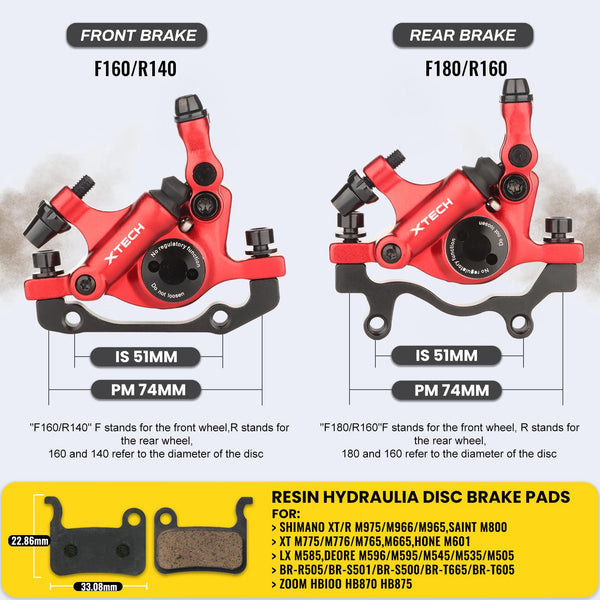 MTB Hydraulic Disc Brakes, HB-100 Hydraulic Disc Brake Caliper set Front and Rear,for Mountain Bikes, E-bike, Folding Bike