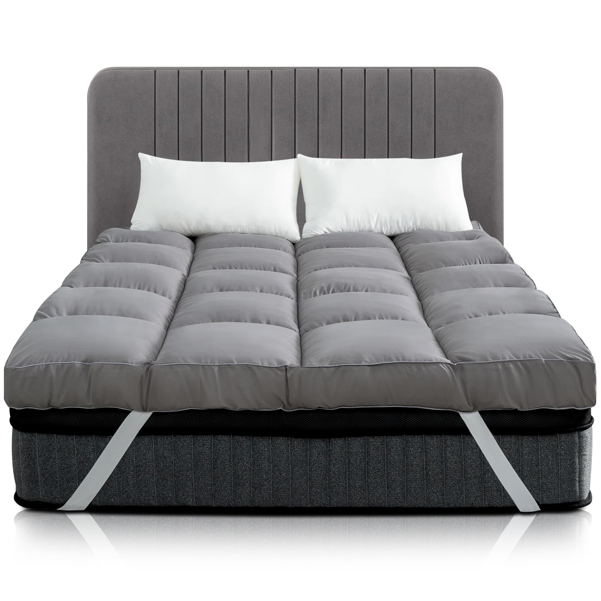 Mattress Topper Double Bed - 10CM Extra Thick Double Mattress Topper - 1000GSM Filling Fiber - Luxurious Comfort, Hypoallergenic, Elastic Straps Deep Pocket Thick