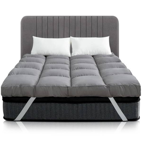 Mattress Topper Double Bed - 10CM Extra Thick Double Mattress Topper - 1000GSM Filling Fiber - Luxurious Comfort, Hypoallergenic, Elastic Straps Deep Pocket Thick