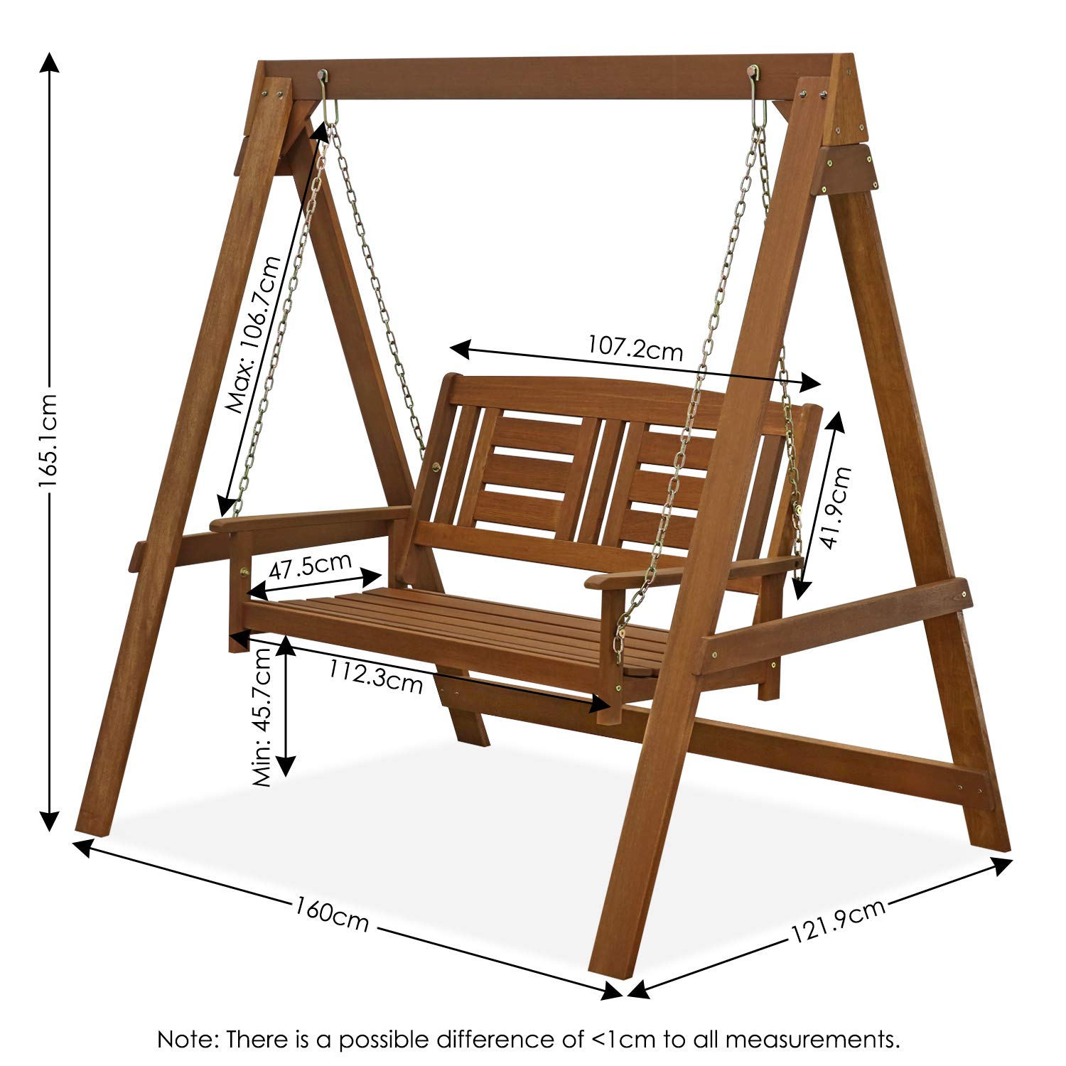 Furinno Tioman Hardwood Hanging Porch Swing with Stand in Teak Oil, Natural