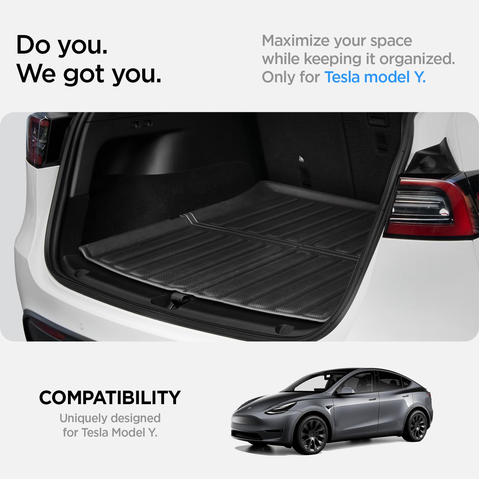 Spigen Tesla Model Y (~2024) Front Trunk Mat Cargo Liner, All Weather Floor Mats, Boot Liner, Waterproof, Easy To Clean Material, Designed for Model Y Accessories - Carbon Edition