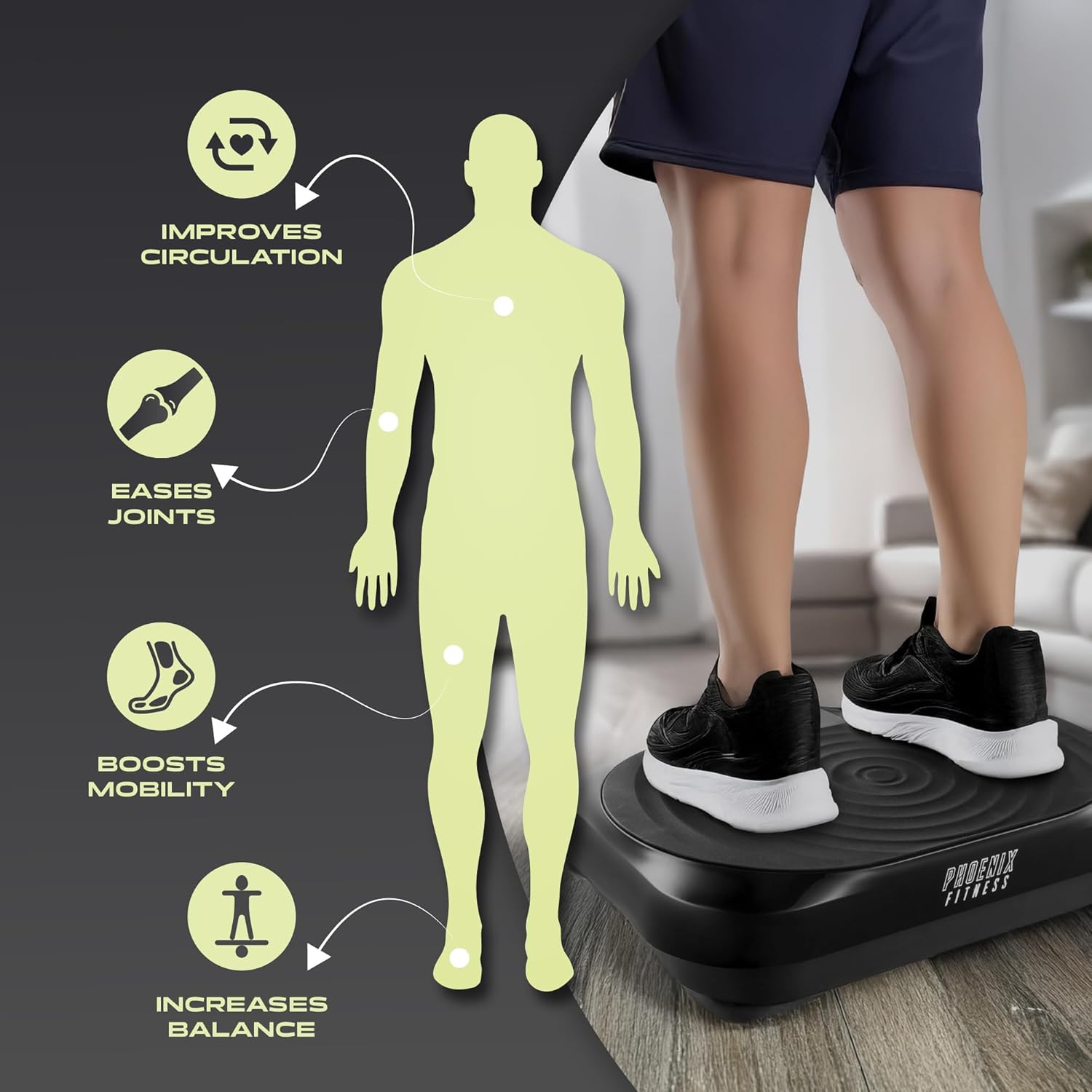 Phoenix Fitness Vibration Plate Exercise Machine - 120 Intensity Levels, Timer, LCD Display & 5 Programs for Weight Loss, Lymphatic Drainage, Circulation and Full Body Workout at Home & Gym - Black