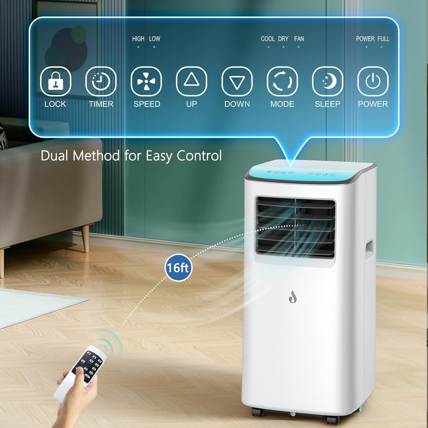 Air Conditioning Unit, Portable Air Conditioner with 4-in-1 Cooling & Fan & Dehumidifier & Sleep Mode Function, Air Conditioners with Digital Display & Remote Control, 24H Timer for Room up to 215 ft