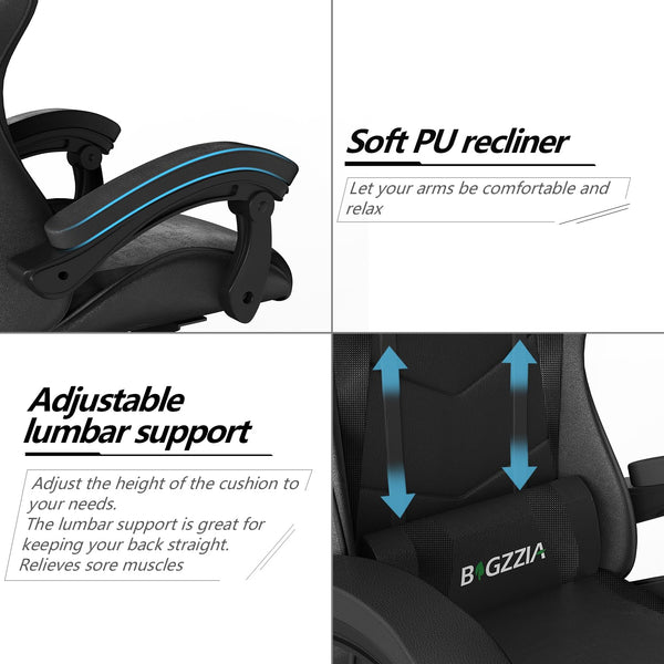 Racingreat Gaming Chair with Led Lights, Video Game Chair, Ergonomic RGB Gaming Chair for Adults, Height Adjustable Reclining Computer Chair with Headrest and Lumbar Support (With RGB, Black)