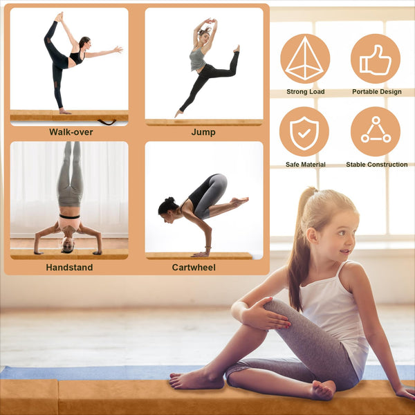 FBSPORT 270 CM Balance Beam, Gymnastics Balance Beam for Kids, Floor Balance Beam, Folding Gymnastics Beam for Training, Brown