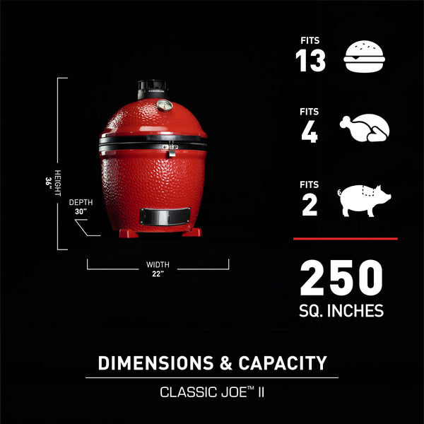Kamado Joe KJ23RHC Classic II Smoker BBQ, Outdoor Charcoal Barbecue Grill In Red With Cast Iron Cart, Heat Deflectors And Ash Tool