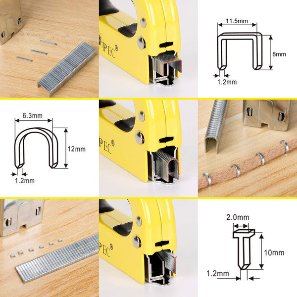 Upholstery Staple Gun Heavy Duty, TOPEC 3-in-1 Stapler Gun with 600 Staples, Manual Brad Nailer Power Adjustment Stapler Gun for Wood, Crafts, Carpentry, Decoration DIY