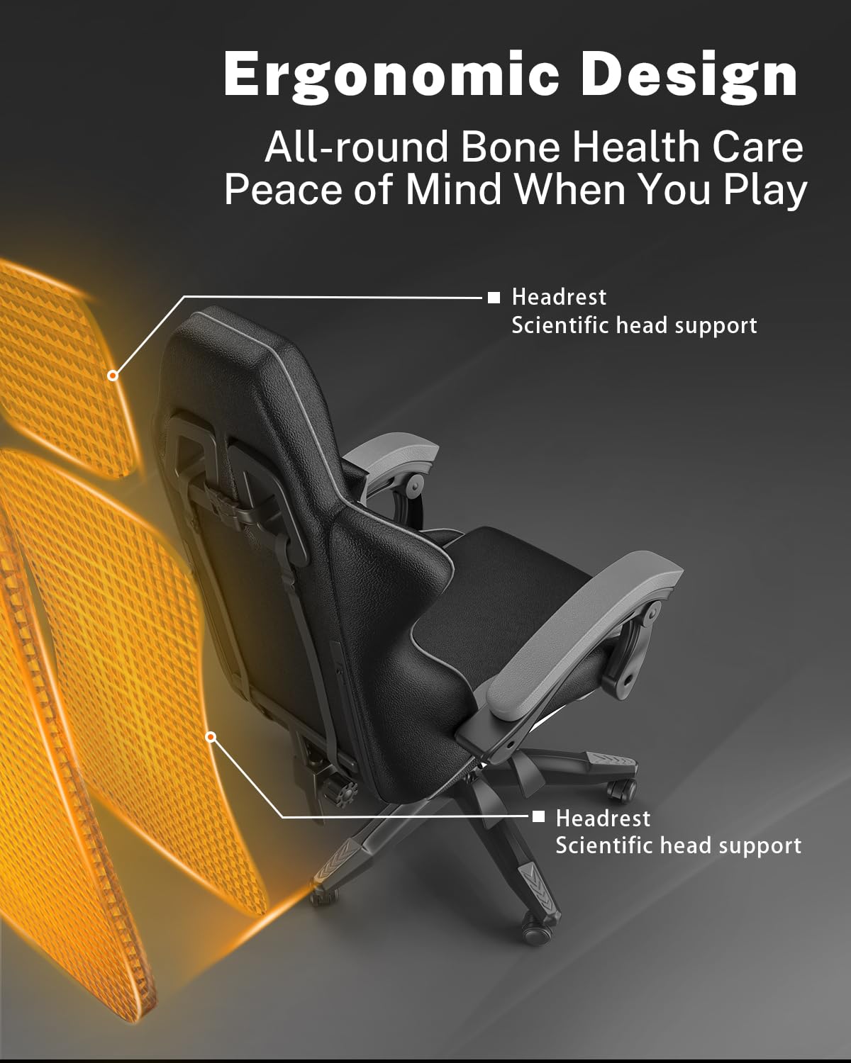 bigzzia RGB Gaming Chair with LED Lights and Ergonomic Computer Chair Reclining PU Leather High Back Video Game Chair with Headrest Adjustable Lumbar Support Linkage Armrest for Adults (Black/Grey)