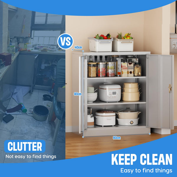 Metal Storage Cabinet with 2 Door and 3 Adjustable Shelves,140X80x40CM Steel Cabinet for Warehouse,Garage,Home,Office,Easy Assemble Required(Black/White)