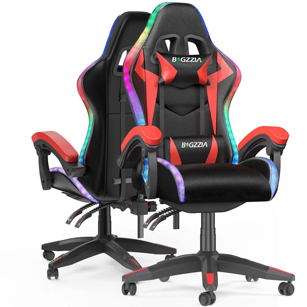 Racingreat Gaming Chair with Led Lights, Video Game Chair, Ergonomic RGB Gaming Chair for Adults, Height Adjustable Reclining Computer Chair with Headrest and Lumbar Support (With RGB, Black)