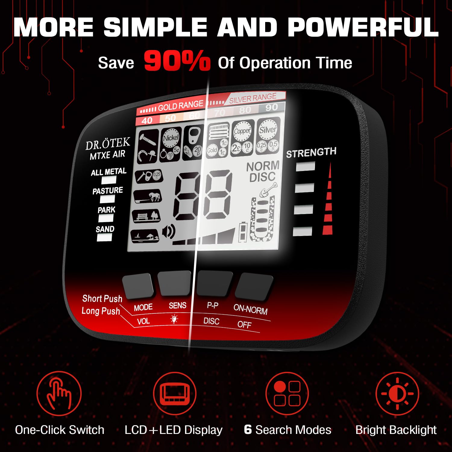 DR.ÖTEK Metal Detector for Adults & Kids, Upgraded Waterproof Gold Detector with Pinpoint & Terrain Modes, One-Click Quick Matching, 6 Modes, Higher Accuracy, Lightweight & Easy to Use