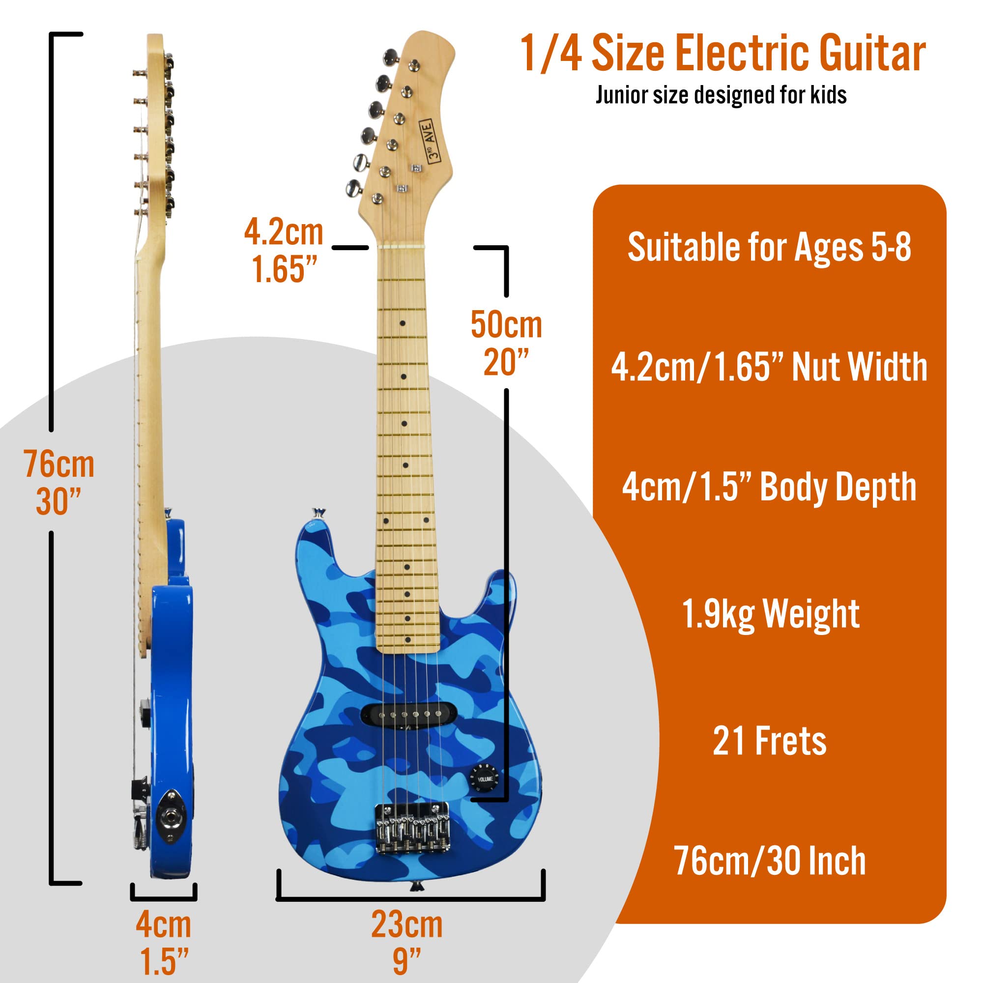 3rd Avenue 1/4 Size Kids Electric Guitar Pack for Junior Beginners - 6 Months FREE Lessons, 5W Portable Amp, Cable, Bag, Picks and Strap - Red