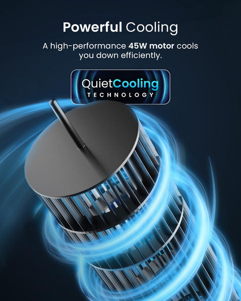 Pro Breeze Bladeless Tower Fan Quiet & Portable with Remote Control, 90° Oscillation, 15h Timer, 4 Modes, 3 Speeds - Powerful Electric 45W Motor Standing Air Circulator for Bedroom & Office