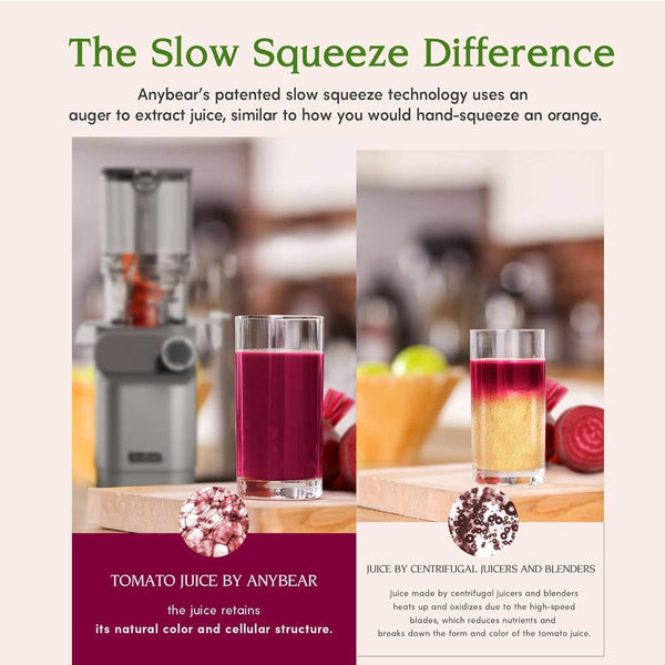 Anybear Cold Press Juicer, 200W Masticating Slow Juicer 4.3" Large Feed Chute Fit Whole Fruits Vegetables | Upgraded Auger | Tritan Materials | BPA Free | Juice Recipes (Silver)