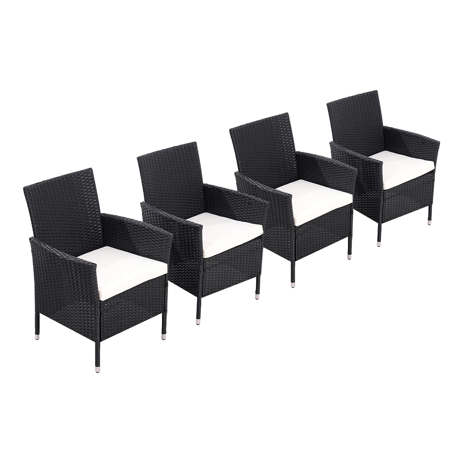 Warmiehomy Rattan Garden Chairs Outdoor Dining Chair Set of 2 Wicker Armchairs with Padded Seat Cushions High Backrest Patio Chair, Black