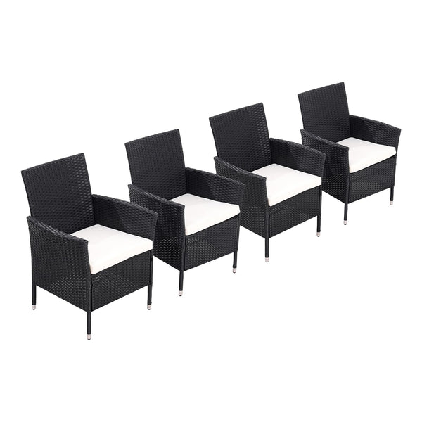 Warmiehomy Rattan Garden Chairs Outdoor Dining Chair Set of 2 Wicker Armchairs with Padded Seat Cushions High Backrest Patio Chair, Black