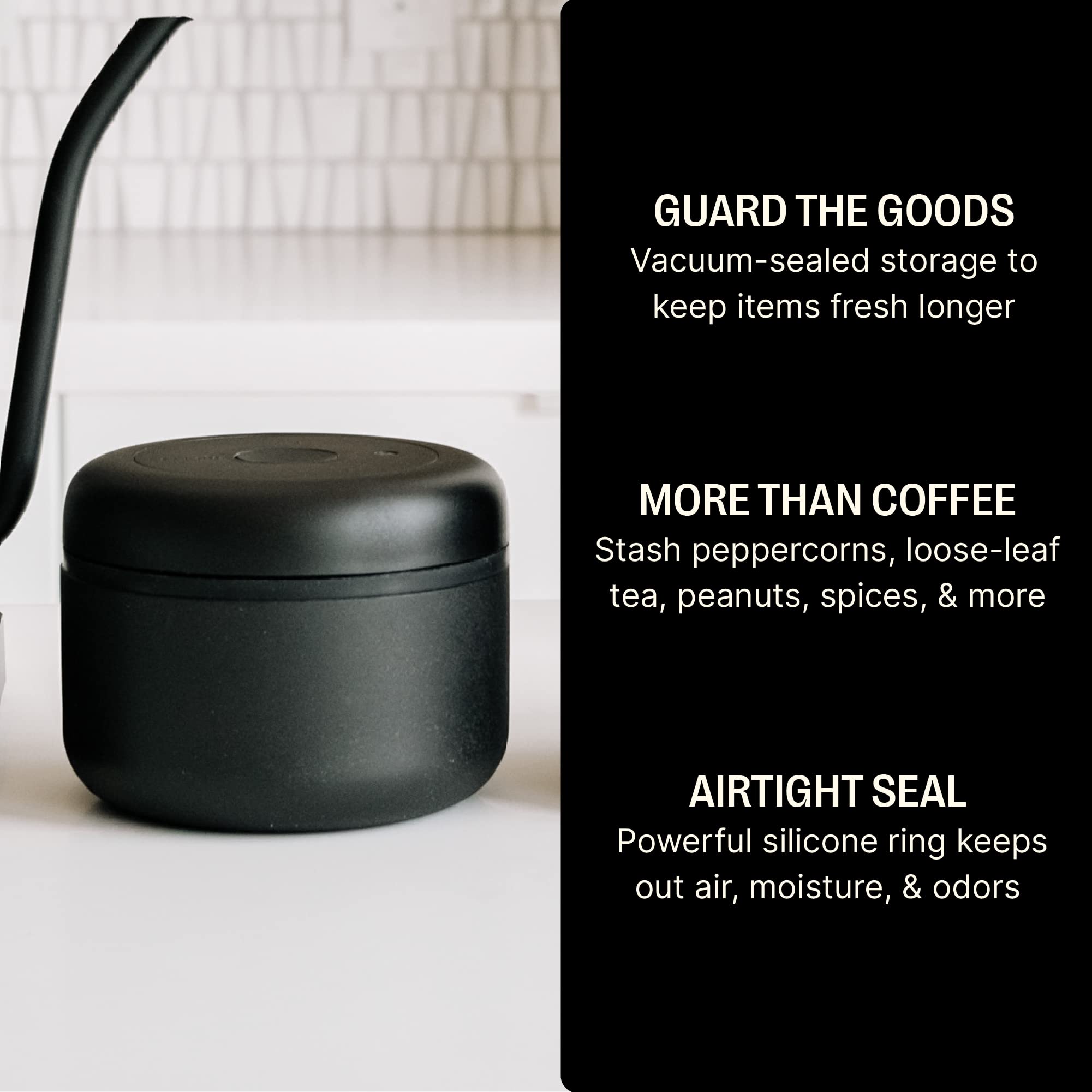 Fellow Atmos Vacuum Canister for Coffee & Food Storage - Airtight Sealed Container, Matte Black, Small Coffee Bean Storage, 0.4 Litre Jar