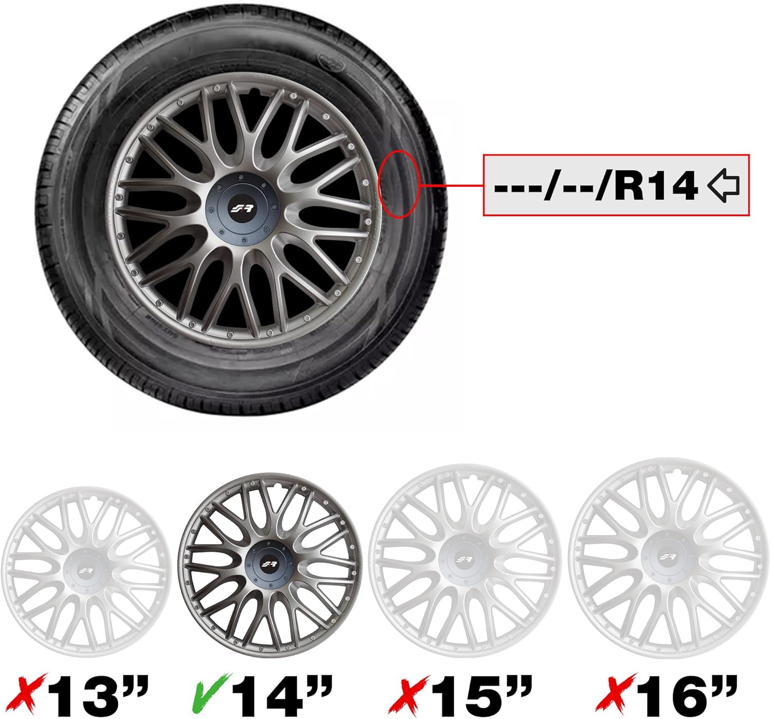 Simoni Racing ORD/14 Set of 4 Orden Wheel Trims 14 Inch Universal Car Wheel Trims Grey Silver
