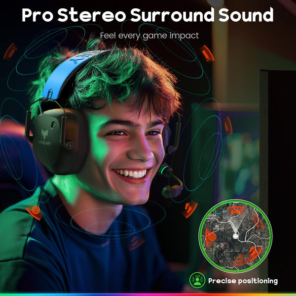 WESEARY Wireless Gaming Headset for PS5, PS4, Mac, Switch, Mobile, 2.4GHz Ultra-Low Latency Gaming Headphones with Crystal-Clear ENC Mic, Bluetooth Gaming Headset for PC, 3D Stereo