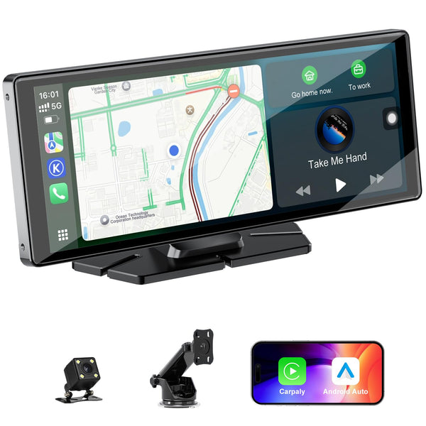 10.26" Wireless Car Stereo for Apple Carplay & Android Auto with 1080P Backup Camera, Touchscreen Car Play Screen with GPS Navigation & Voice Control, Mirror Link,Dual Bluetooth,FM Transmission,AUX