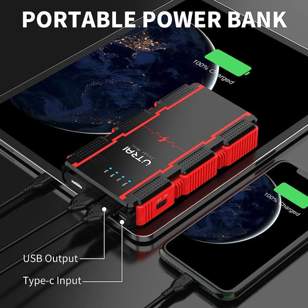 Car Battery Booster Jump Starter Power Pack,UTRAI 4000A Portable Car Jump Starter Power Bank for 12V Vehicles Motorcycle,with LCD Screen/LED Flashlight/QC3.0 (Up to 9L Gas/8.5LDiese)