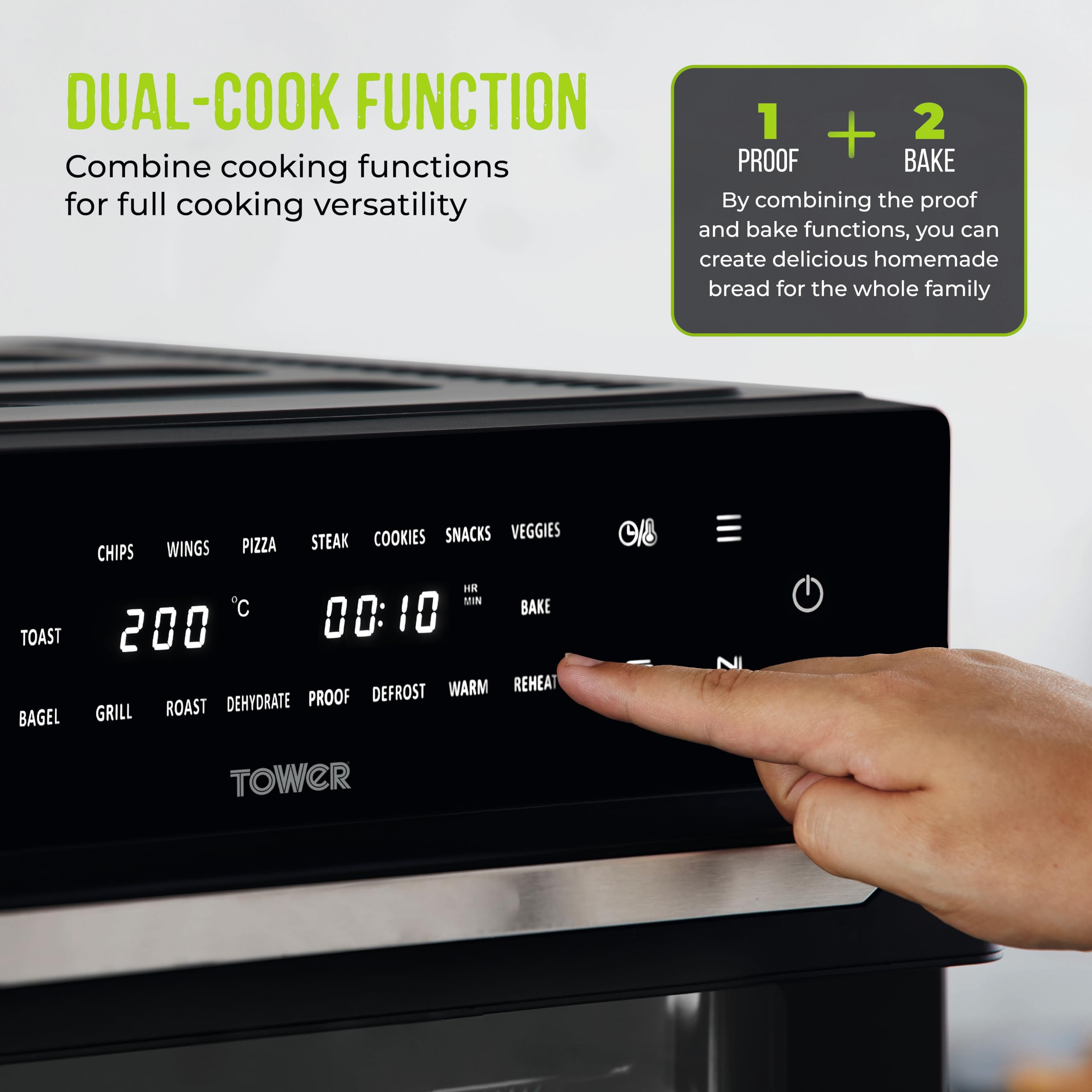 Tower T17122 Vortx Platinum Xpress Digital 30L Air Fryer Oven with Vizion Viewing Window, 18 Cooking Options, 2 Hour Timer, 1800W, Black