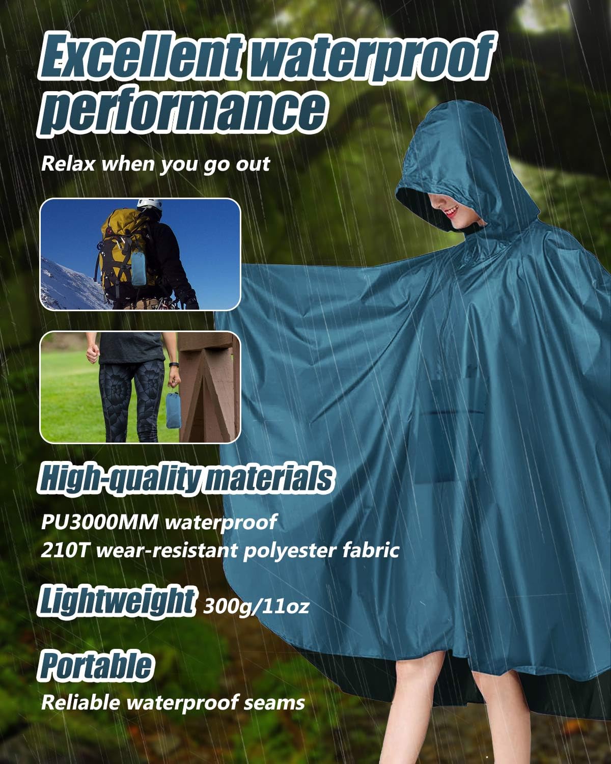 Victoper Waterproof Poncho Adult, Reusable Rain Poncho Adult Waterproof Poncho Waterproof Adult Lightweight Waterproof Raincoat for Outdoor Hiking Camping Cycling Traveling