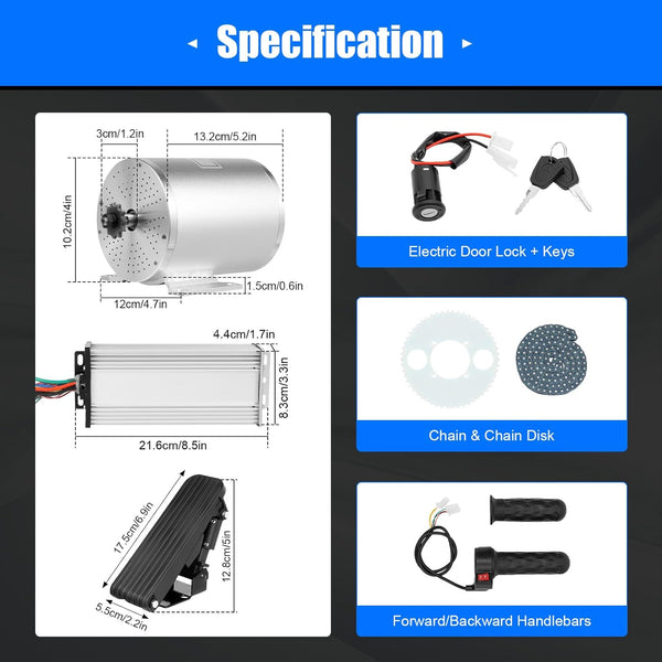 Brushless Motor Kit 72V 3000W, TkkMivcOC High Speed Electric Go Kart Motor Kit with 3 Speed Gears, for DIY Part Scooters Bike Electric Motorcycles, Rated Speed 4900rpm