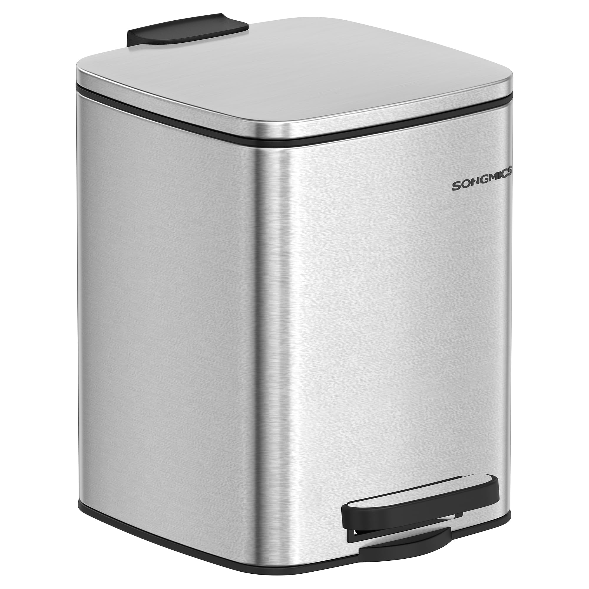 SONGMICS Kitchen Bin, 8-Gallon (30 L) Trash Bin, Steel Pedal Bin, with Inner Bucket, Soft Close and Stays Open, Ink Black LTB593B02