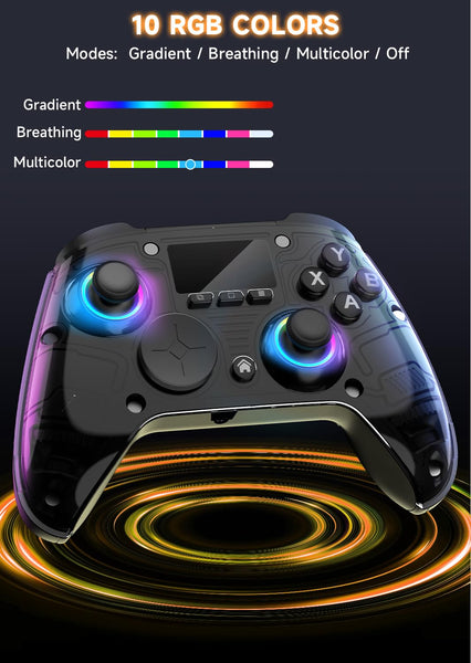 AOC Wireless Gaming Controller for PC/Switch/iOS/Android/PS4, Interactive Screen, Hall Effect Stick & Dual-Mode Trigger, RGB Lighting, Customizable Buttons, Bluetooth/2.4G/Wired (White)
