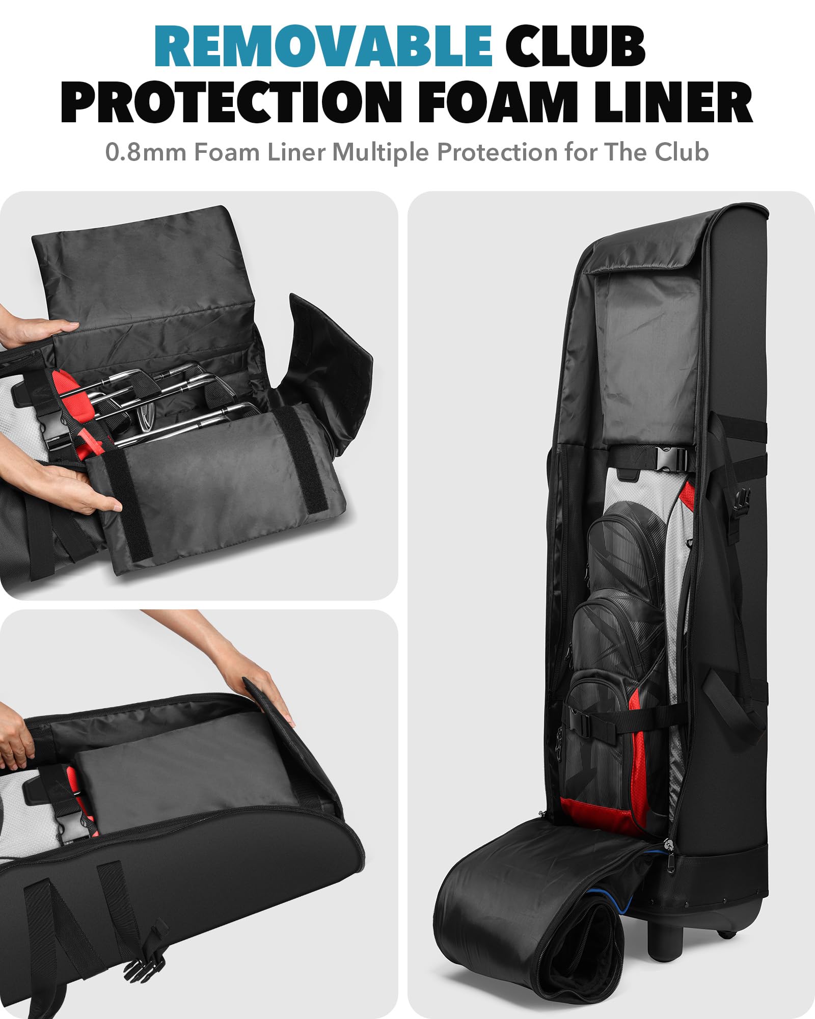 Findway Golf Travel Bag with Wheels [Upgraded], 1680D Heavy Duty Oxford Wear-Resistant Waterproof Travel Golf Bag Case with [Extra Removable Pad],