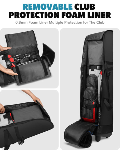 Findway Golf Travel Bag with Wheels [Upgraded], 1680D Heavy Duty Oxford Wear-Resistant Waterproof Travel Golf Bag Case with [Extra Removable Pad],