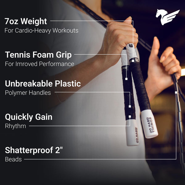 Elite SRS Beaded Jump Rope Adult For Fitness - Beaded Heavy Skipping Rope for Exercise - Unbreakable Long Handles and Shatterproof Beads - Designed