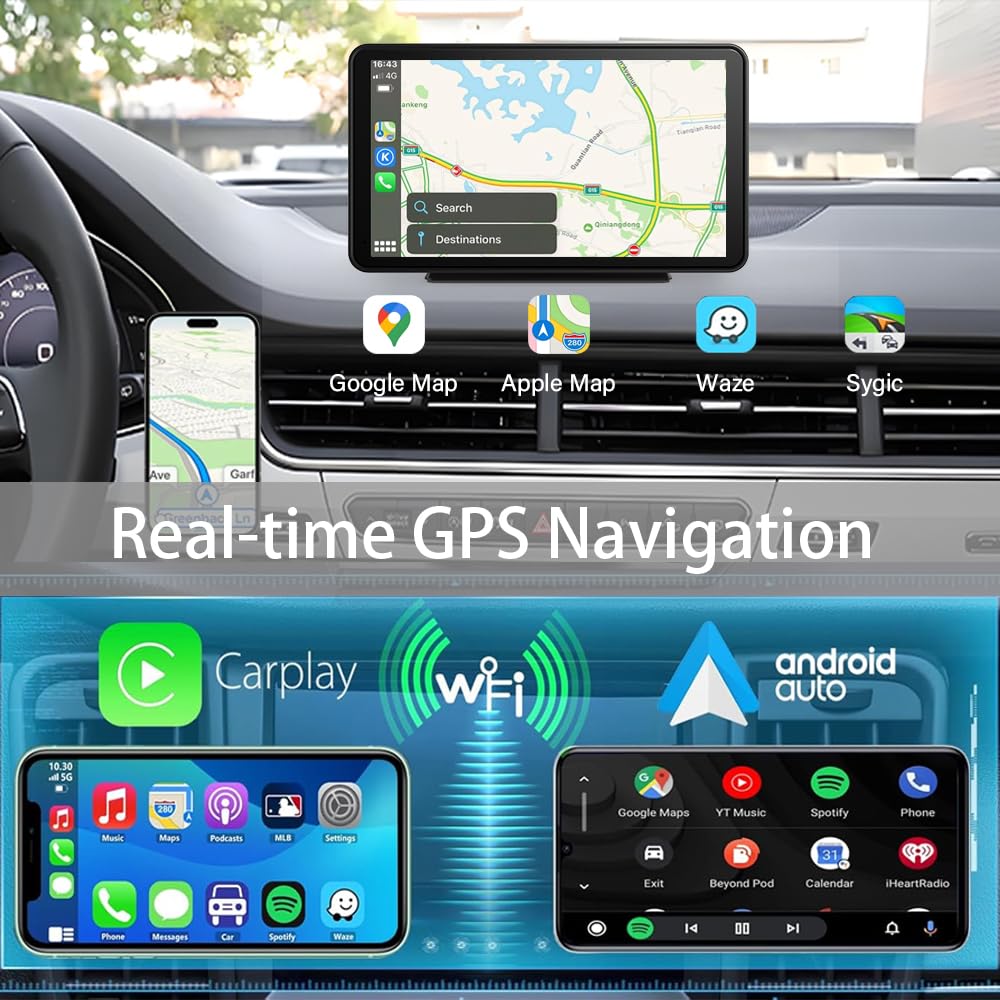 10.26" Wireless Carplay Screen 360 Rotation 4K Dash Cam Carplay & Android Auto Car Stereo Car Audio Receivers with 1080p Backup Camera GPS Navigation/Mirror Link/Voice Control/Siri