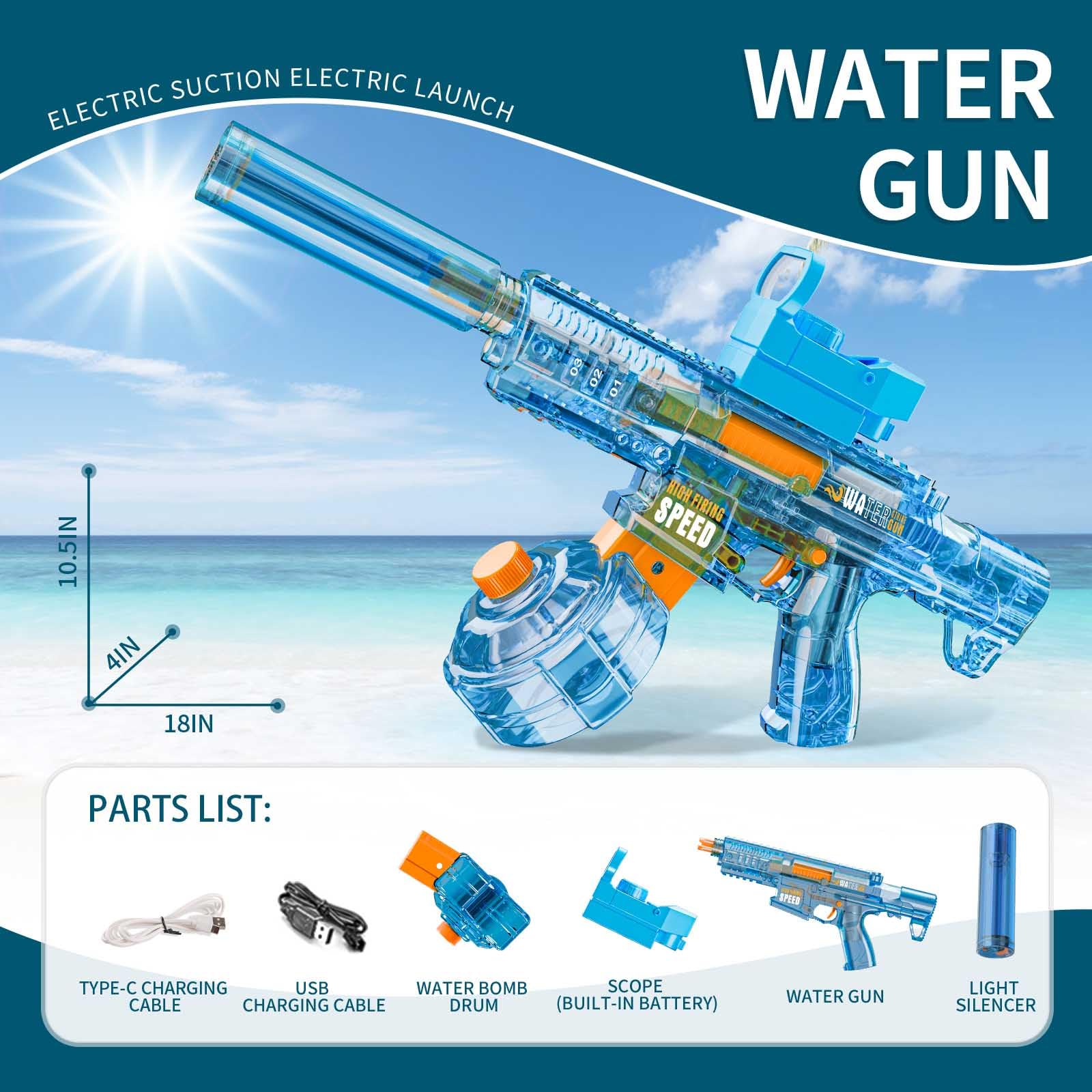 Electric Water Gun, Ultra-Long Range One-Touch Automatic Water Gun, Large Capacity Ultra-Long Standby, Suitable For Children Adults Summer Pool Party Beach Outdoor Use.